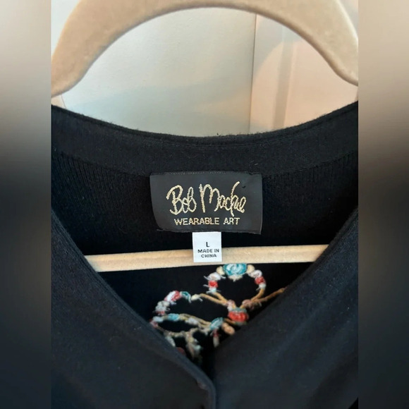 Bob Mackie Wearable Art Sweater Womens L Black Button Up Dream Catcher Feather L - Picture 3 of 3